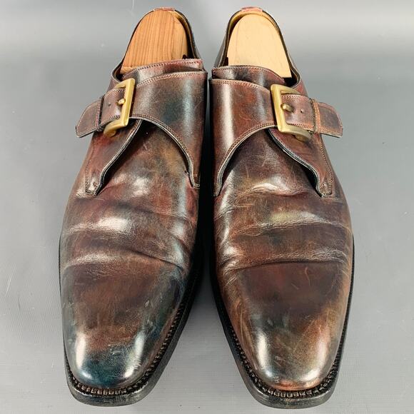 CALZOLERIA HARRIS Size 12 Brown Antique Leather Monk Strap Loafers